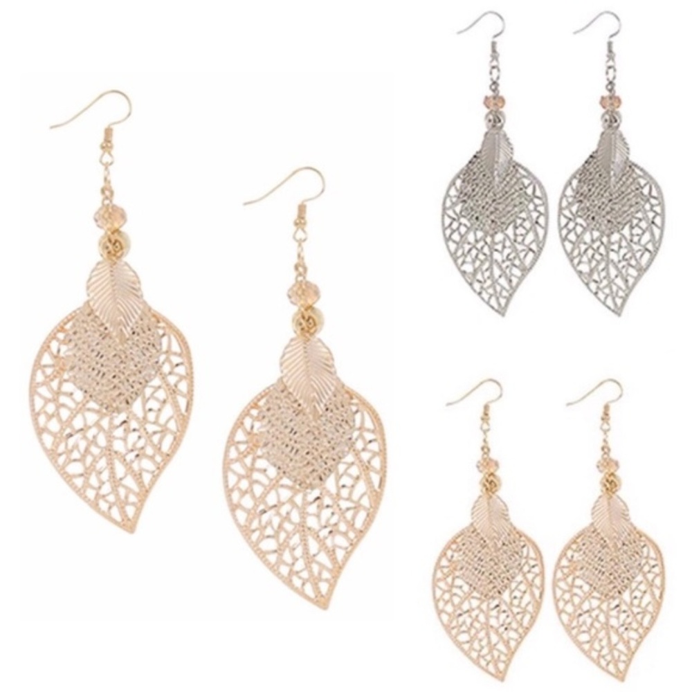 Gold and Silver Leaf Dangle Earrings